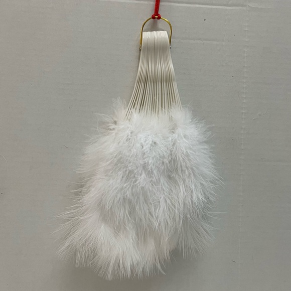 White Marabou Feather Folding Fan Red Tassel Lolita Burlesque Showgirl Flapper - Picture 6 of 10